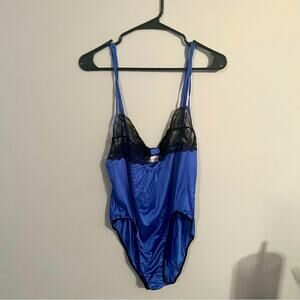 Vintage Anne Stuart Lingerie Piece w Lace Blue & Black Women's Size Large Nighty